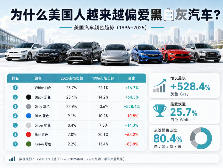 为什么美国人越来越喜欢黑白灰汽车？